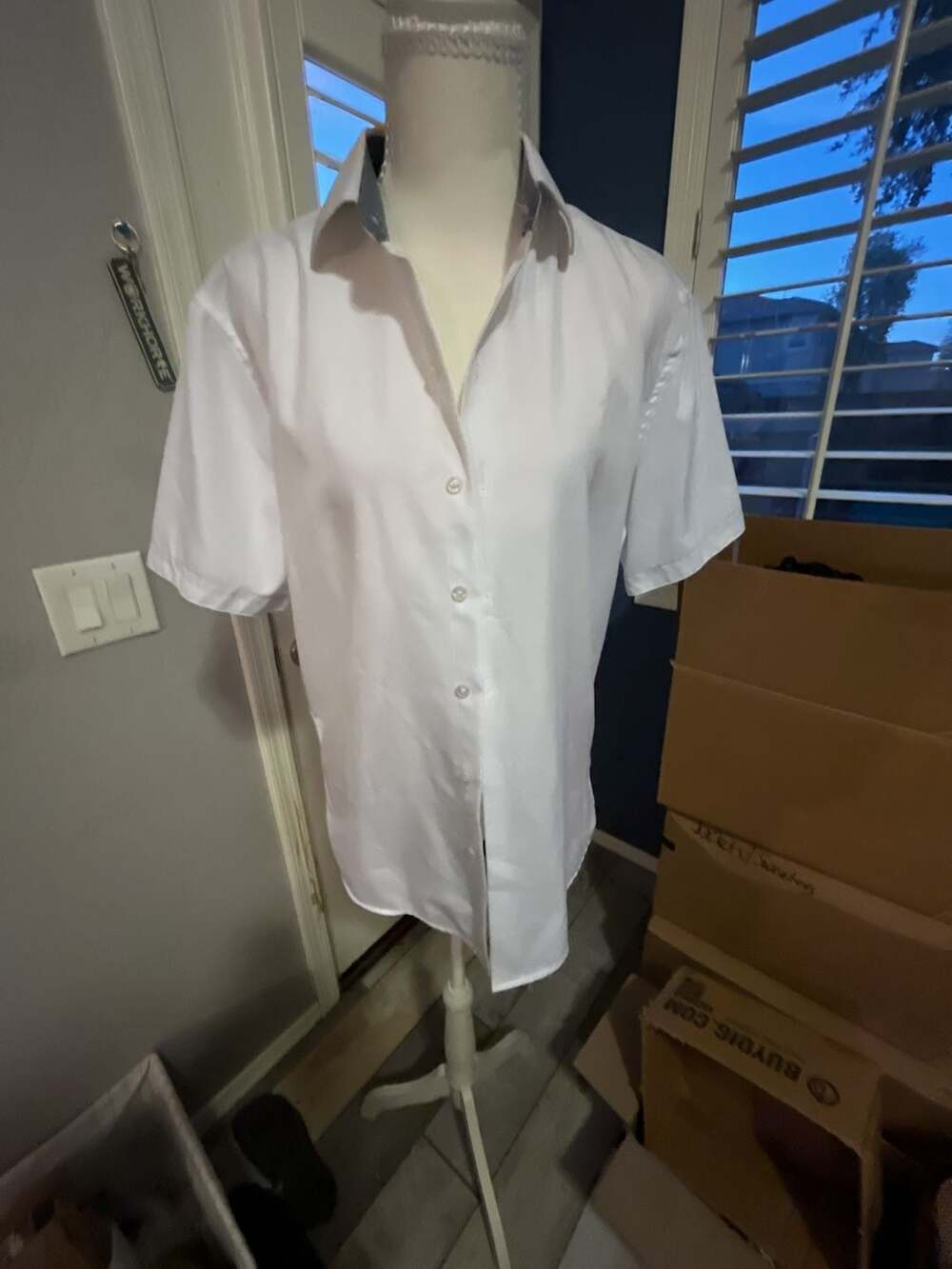 Consequence Short Sleeve White Button Up Shirt with Blue Paisley Collar